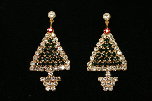 Traditional Rhinestone Christmas Tree Dangle Earring, Crystal Fashion Xmas Holiday Stud Earring Jewelry Gift