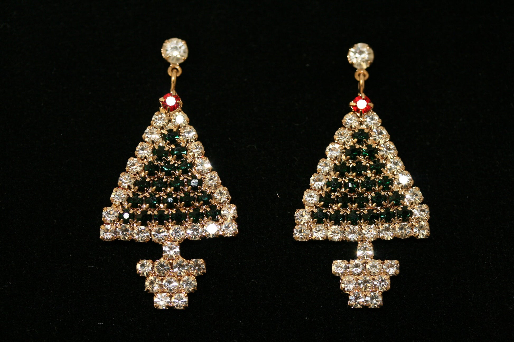 Traditional Rhinestone Christmas Tree Dangle Earring, Crystal Fashion Xmas Holiday Stud Earring Jewelry Gift