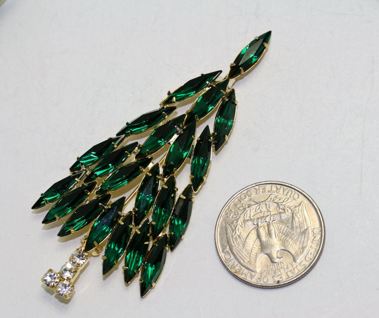 Emerald Green Rhinestone Christmas Tree Brooch Pin, Christmas Jewelry Gift