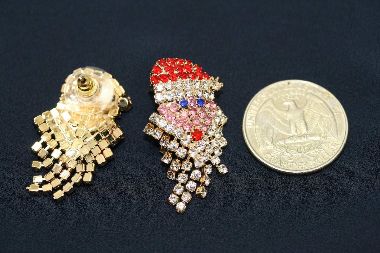 Vintage Sparkly Rhinestone Santa Claus Face Brooch Pin and Earrings Set, Xmas Holiday Jewelry Gift