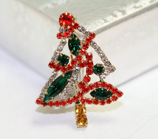 Costume Jewelry Christmas Tree Brooch Delicate Alloy Crystal Rhinestone Pin Women Jewelry