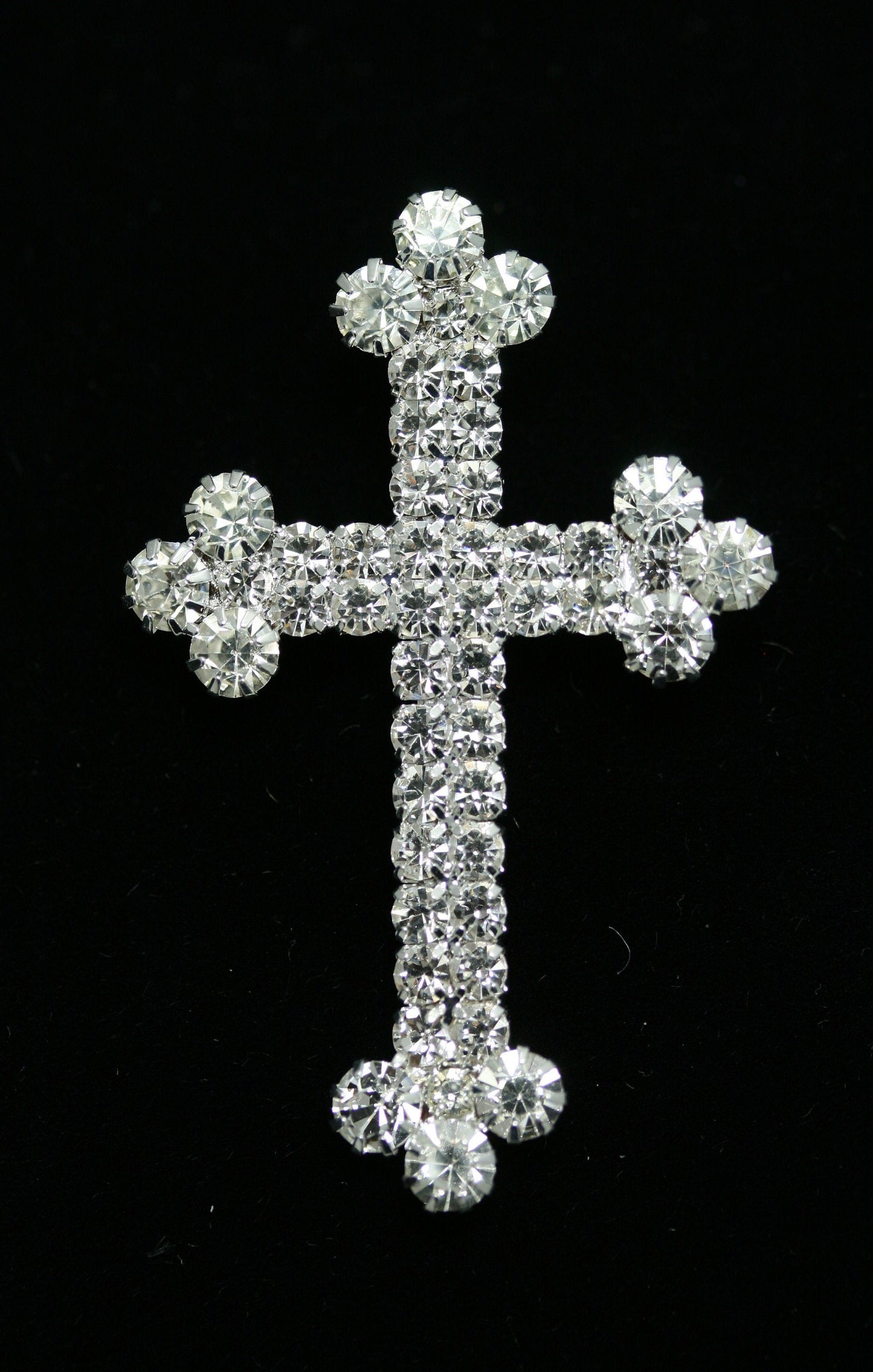 Stunning Silver and Gold Tone Crystal Rhinestone Christian Budded Cross Brooch Pin, Religious Cross Jewelry