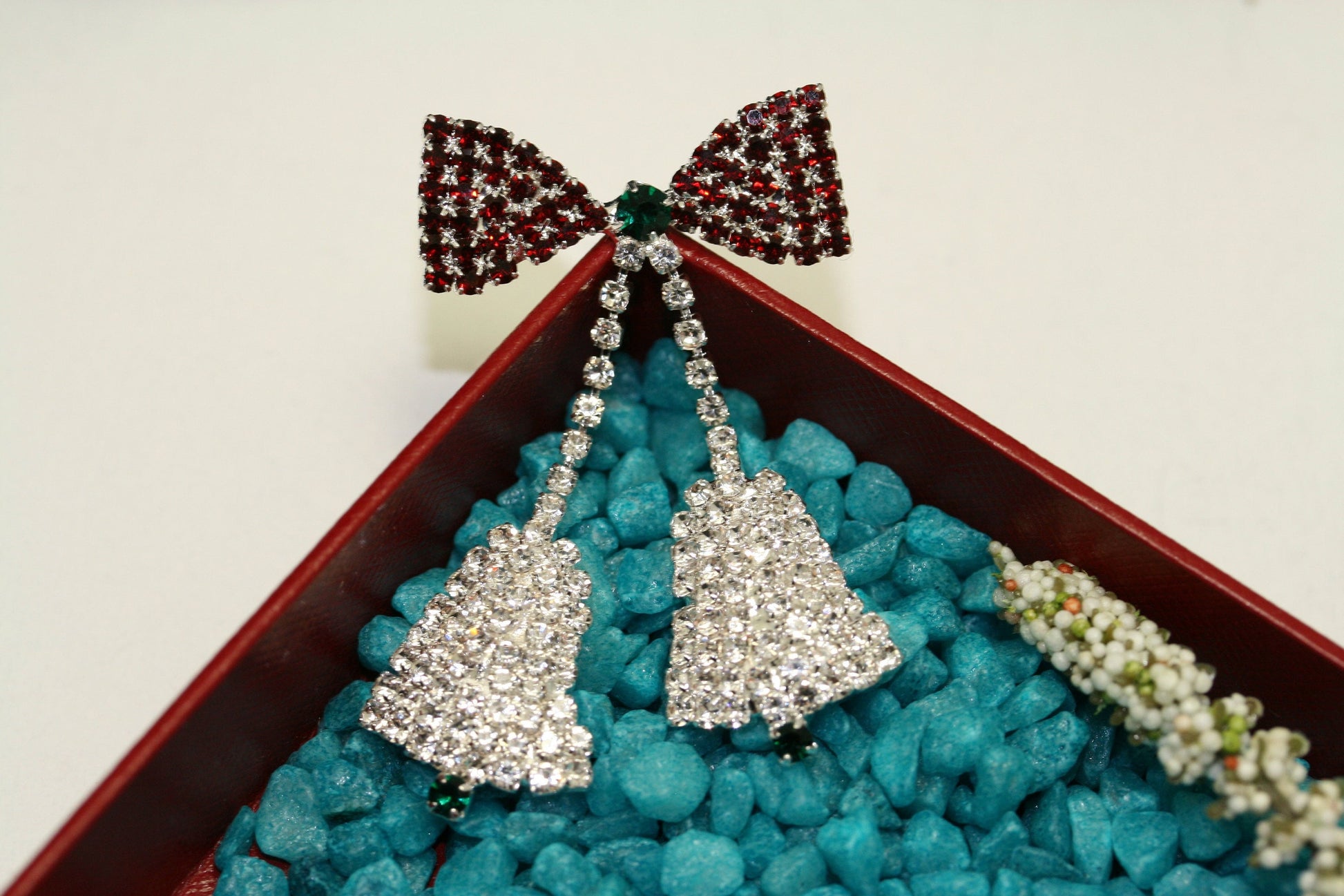 Eisenberg Ice Design Rhinestone Christmas Bells Brooch Pin (NO MARK), Crystal Xmas Holiday Jewelry Gift