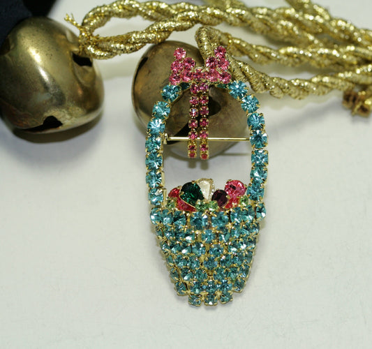 Rhinestone Easter Basket Brooch Pin, Easter Jewelry, Easter Egg Brooch Pin, Easter Holiday Jewelry Gift