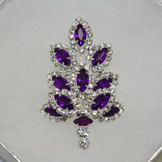 Dazzling Rhinestone Christmas Tree Brooch, Pin, Crystal Purple Xmas Tree, Costume Holiday Jewelry Gift