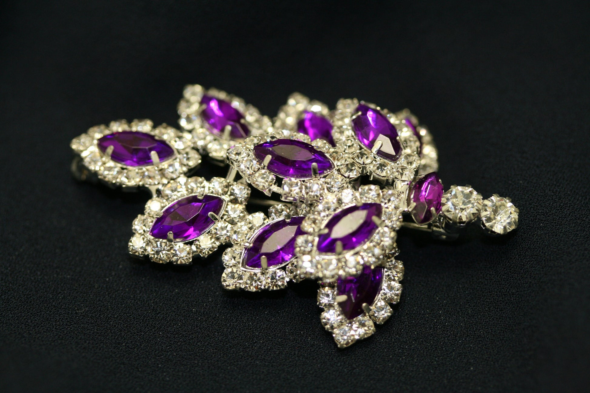 Dazzling Rhinestone Christmas Tree Brooch, Pin, Crystal Purple Xmas Tree, Costume Holiday Jewelry Gift