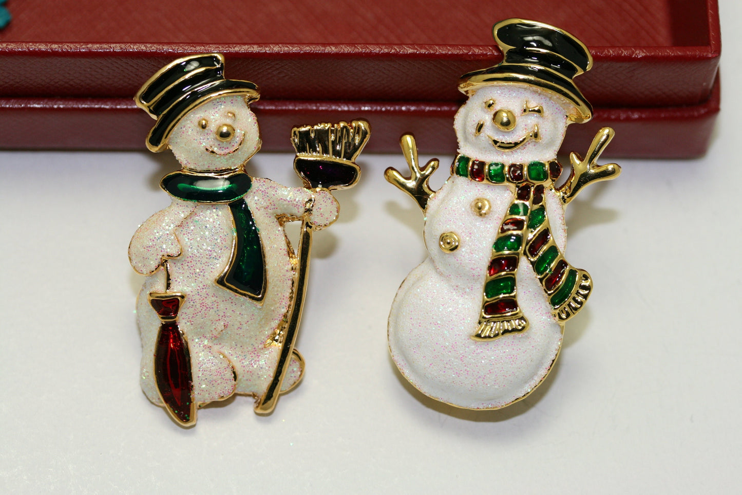 Vintage Christmas Snowman Brooch, Pin Sparkle GLITTER Enamel/metal Holiday Jewelry Gift