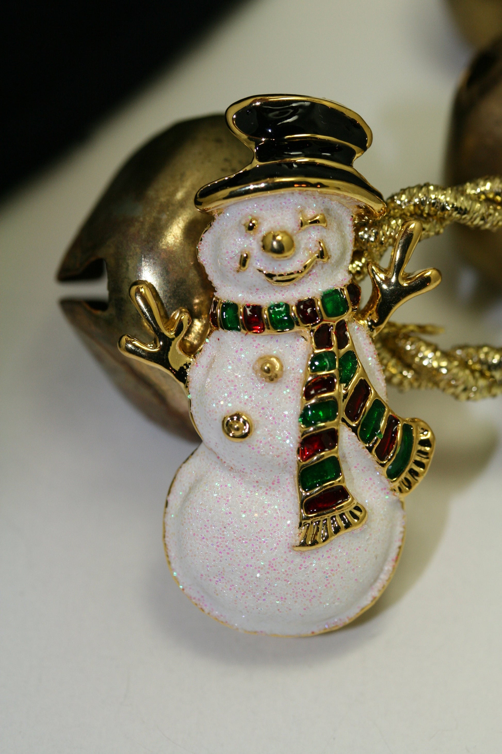 Vintage Christmas Snowman Brooch, Pin Sparkle GLITTER Enamel/metal Holiday Jewelry Gift