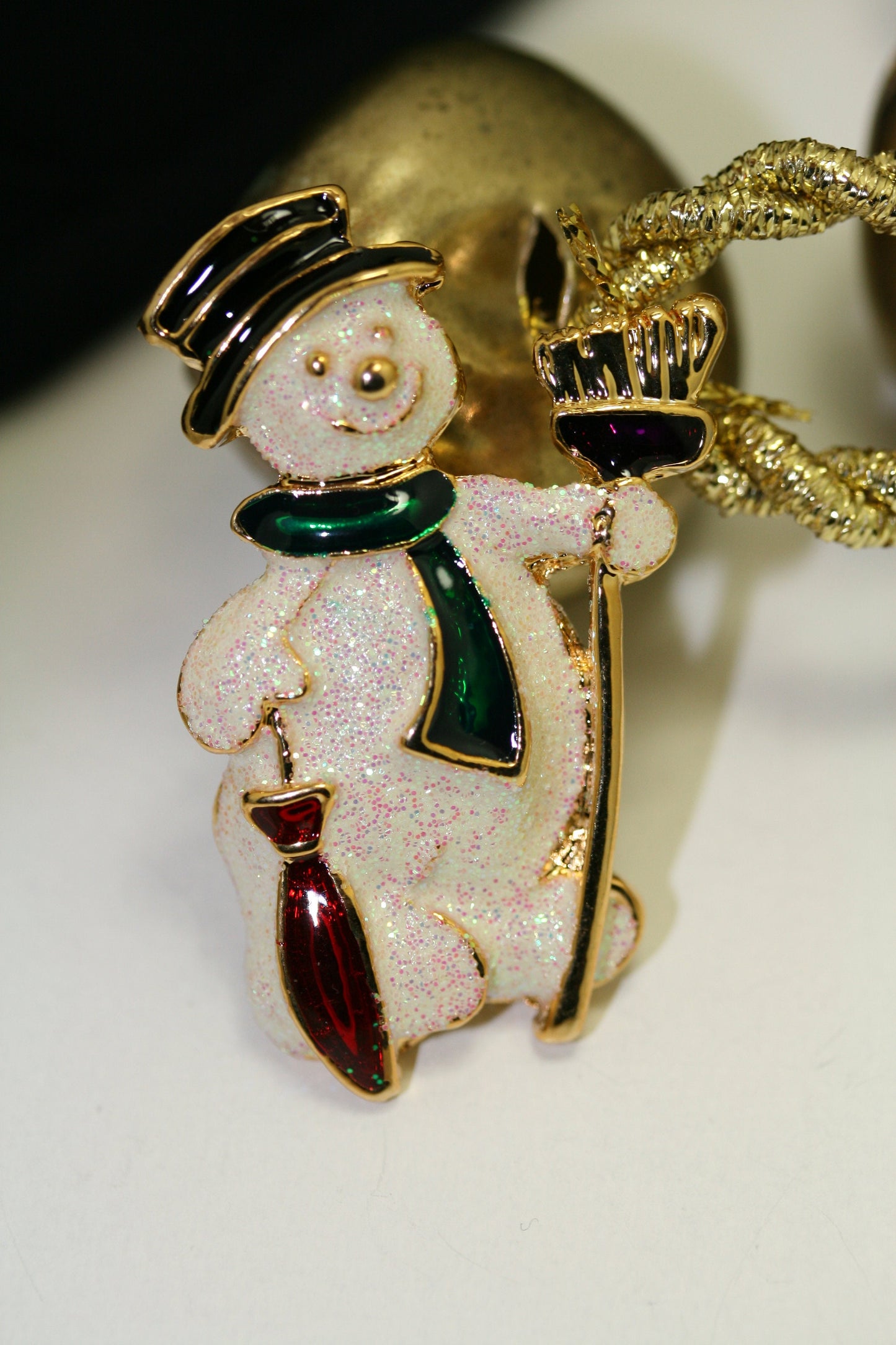 Vintage Christmas Snowman Brooch, Pin Sparkle GLITTER Enamel/metal Holiday Jewelry Gift