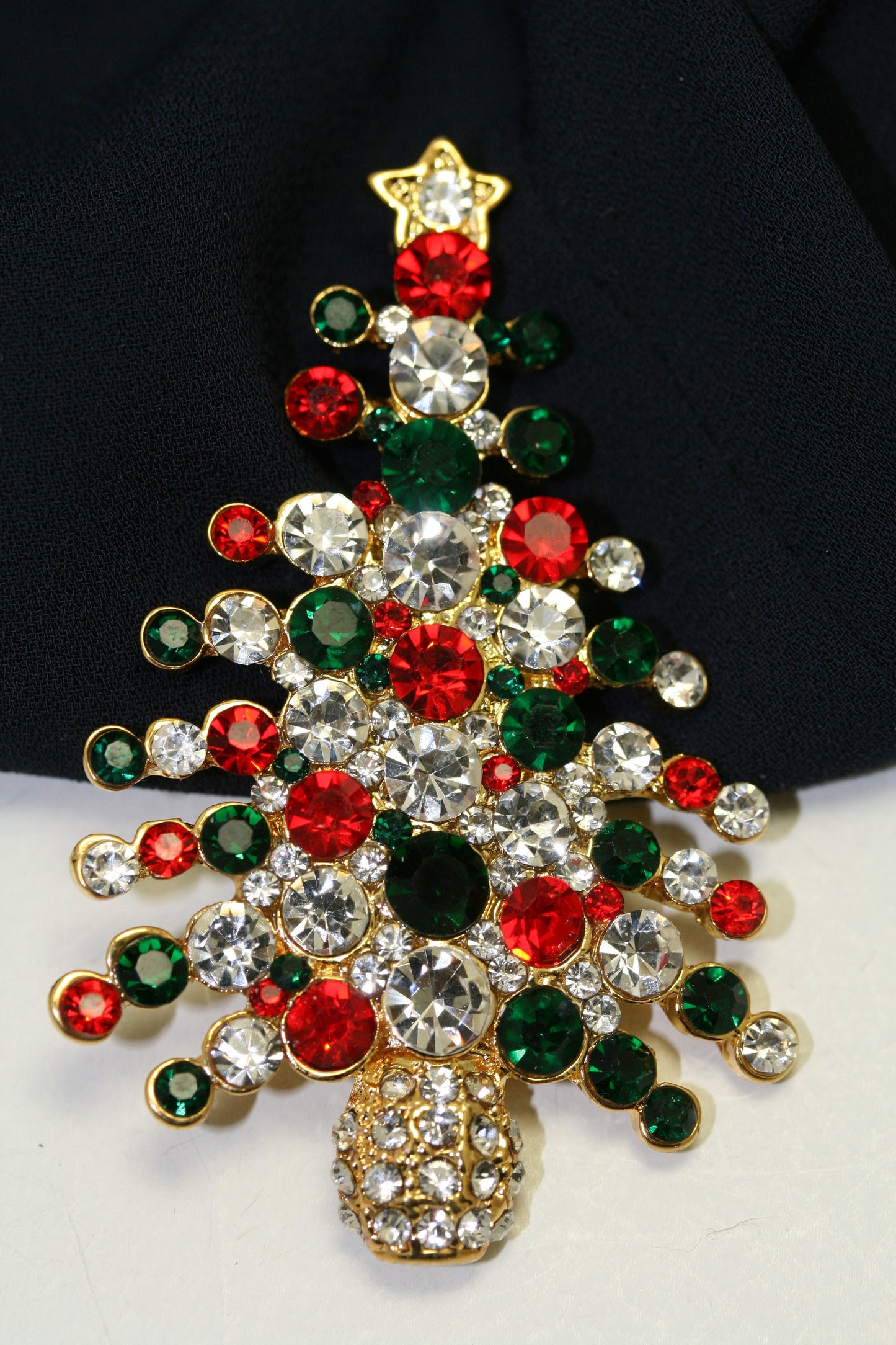 Rhinestone Embellished Holiday Galore CHRISTMAS Tree Brooch, Multi-colors Xmas Holiday Jewelry Gift