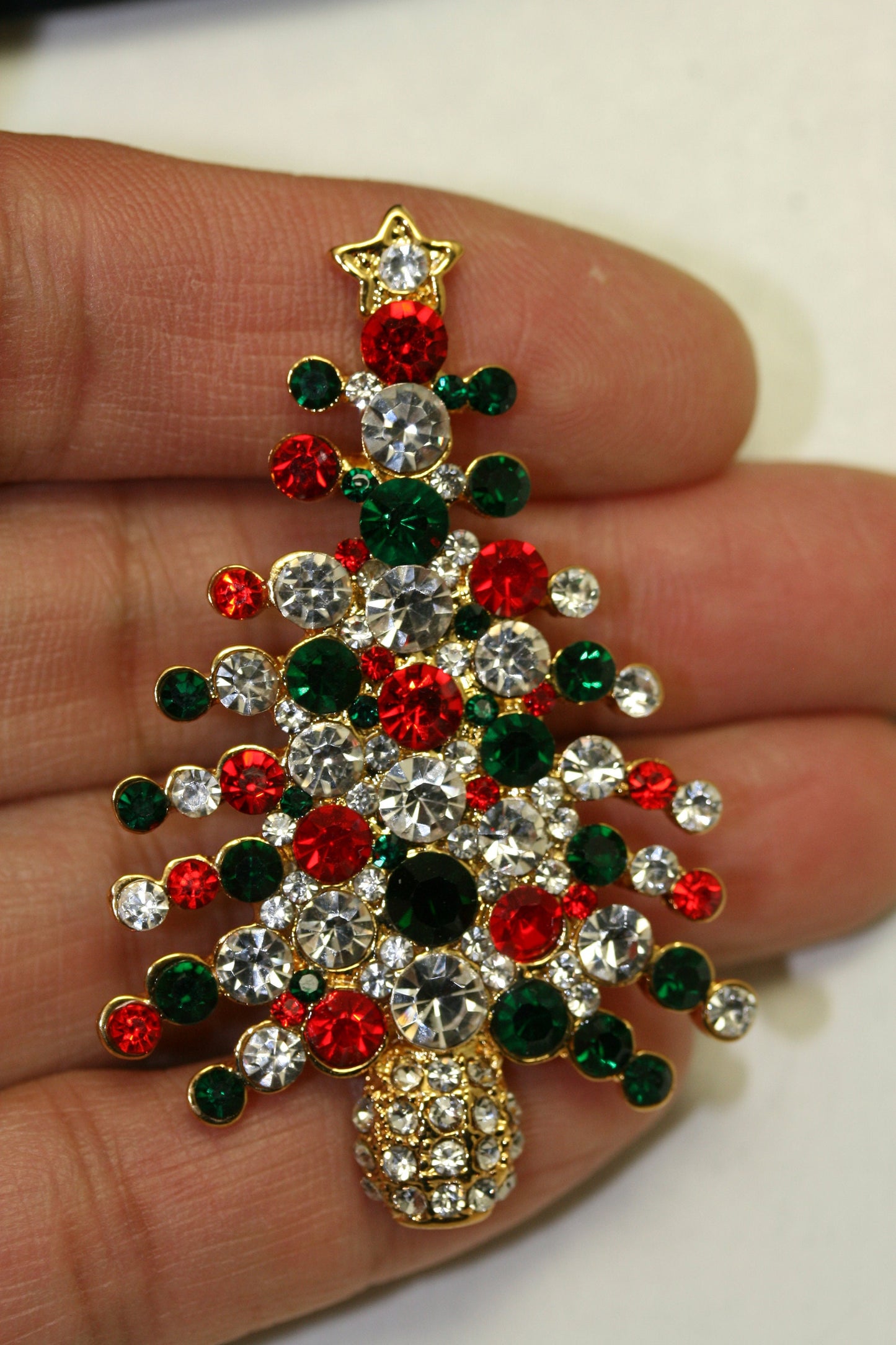 Rhinestone Embellished Holiday Galore CHRISTMAS Tree Brooch, Multi-colors Xmas Holiday Jewelry Gift