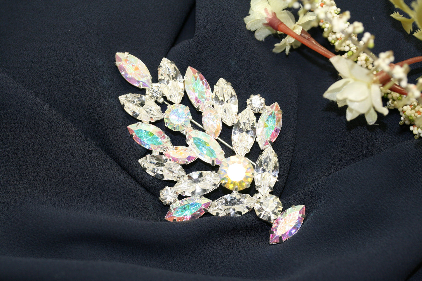 Vintage Eisenberg Ice Design Aurora Borealis Rhinestone Christmas Tree Brooch Pin, Xmas Holiday Jewelry Gift Collection