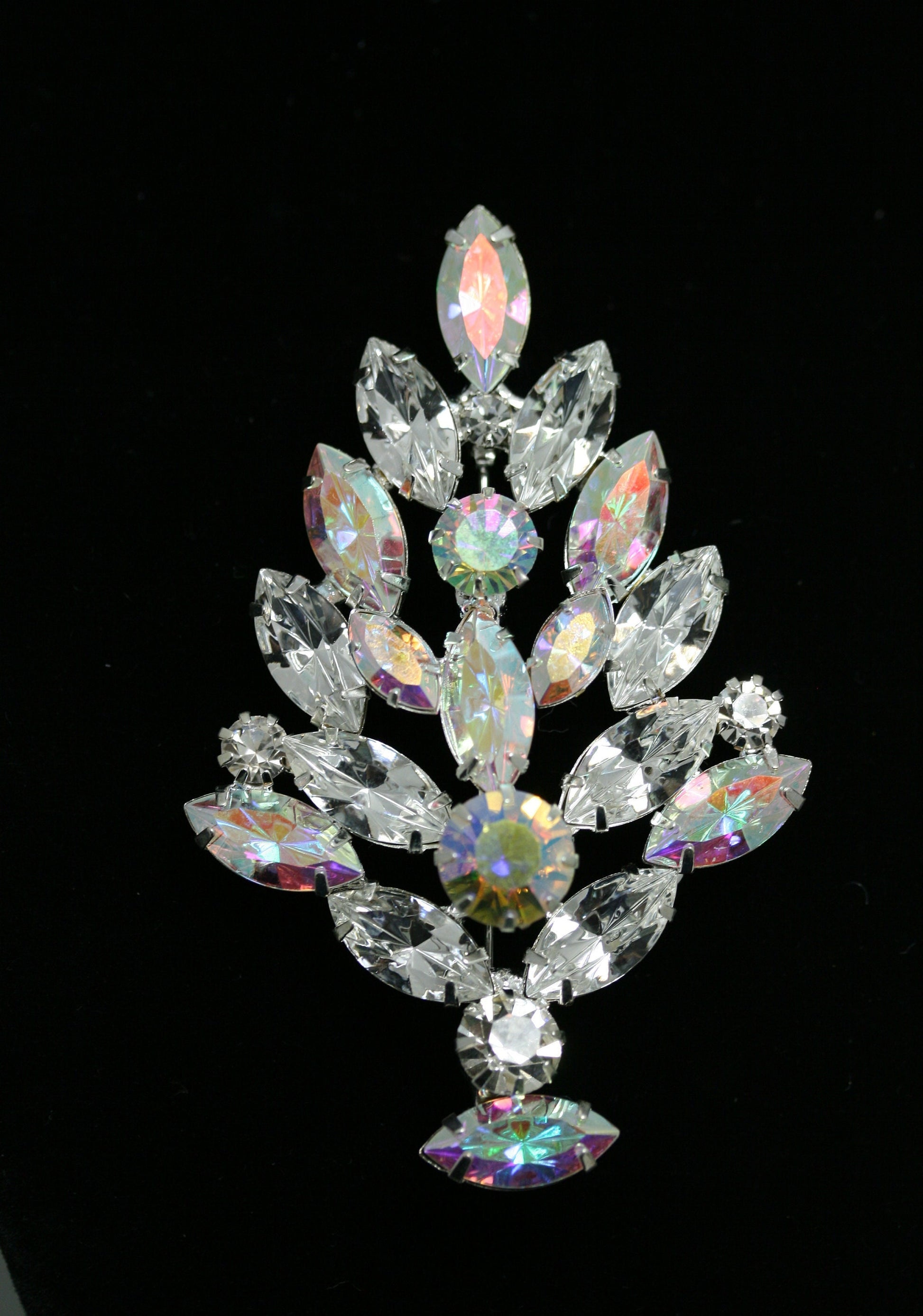 Vintage Eisenberg Ice Design Aurora Borealis Rhinestone Christmas Tree Brooch Pin, Xmas Holiday Jewelry Gift Collection