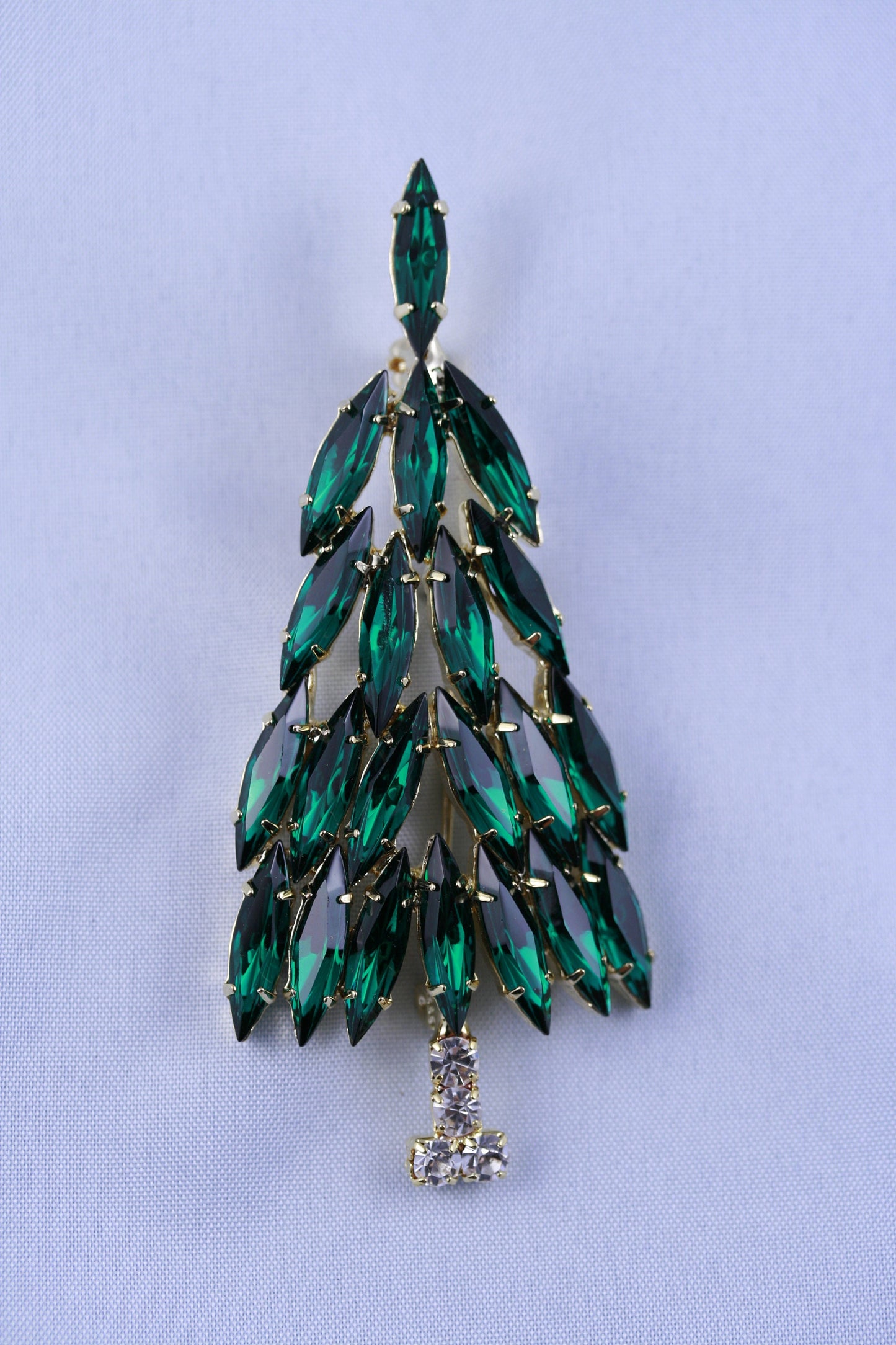 Emerald Green Rhinestone Christmas Tree Brooch Pin, Christmas Jewelry Gift