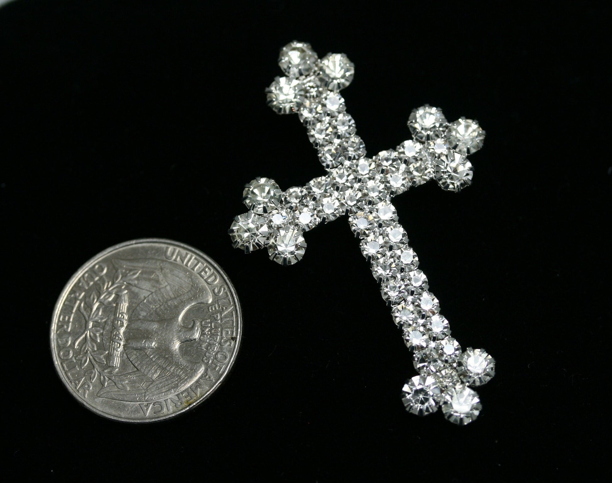 Stunning Silver and Gold Tone Crystal Rhinestone Christian Budded Cross Brooch Pin, Religious Cross Jewelry