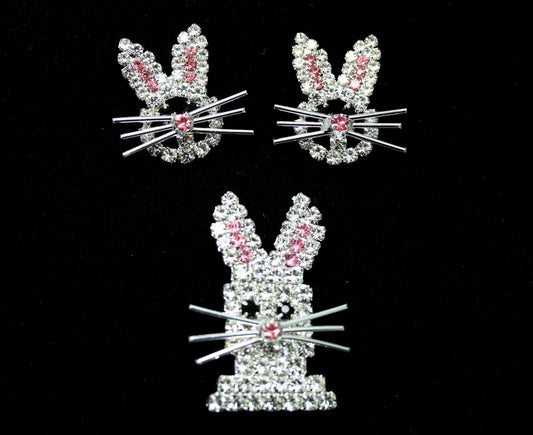 Rhinestone Easter Bunny Brooch and Earrings Set, Easter Rabbit Pin, Easter Rabbit Earrings, Easter Jewelry Gift
