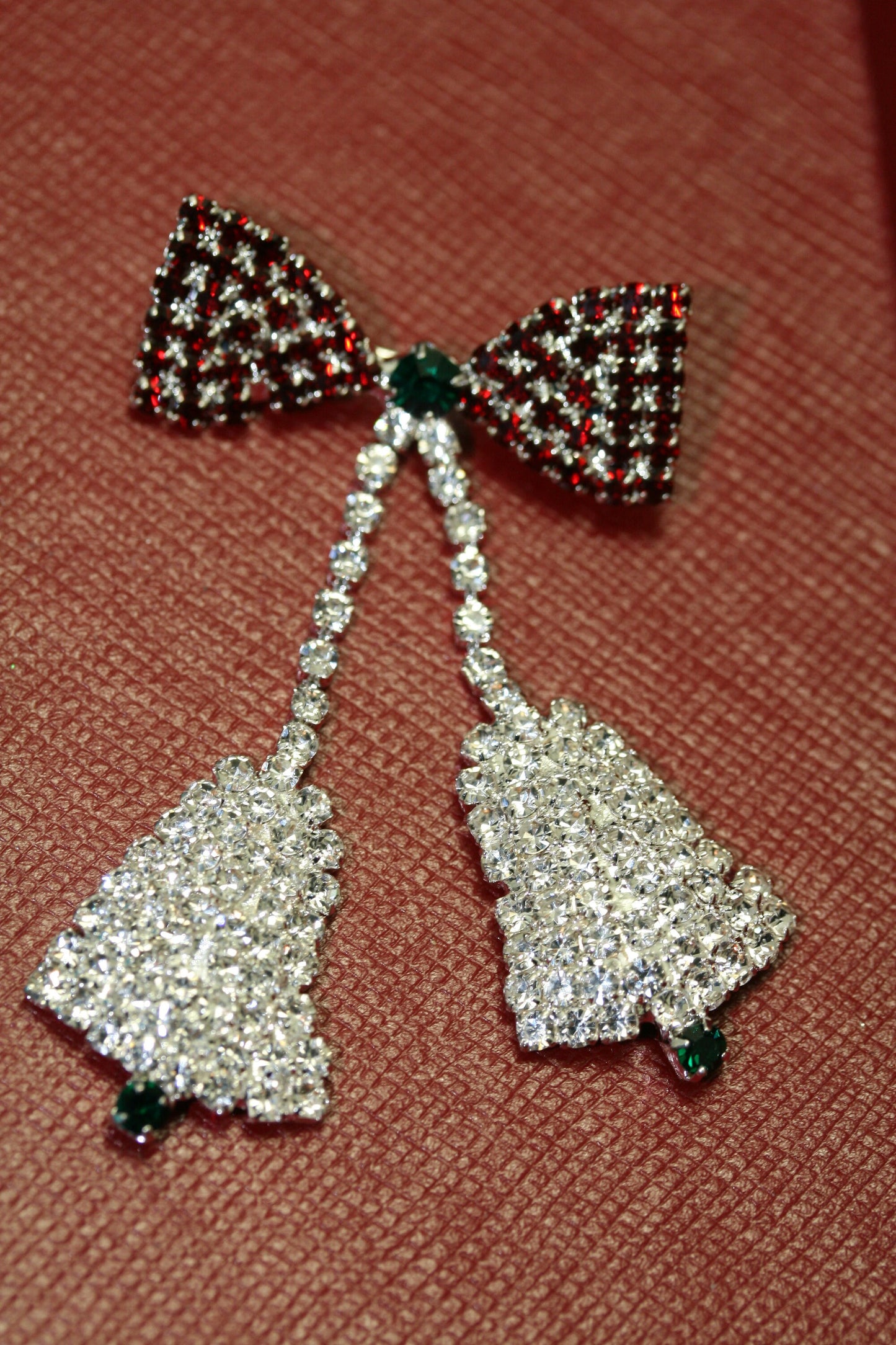 Eisenberg Ice Design Rhinestone Christmas Bells Brooch Pin (NO MARK), Crystal Xmas Holiday Jewelry Gift