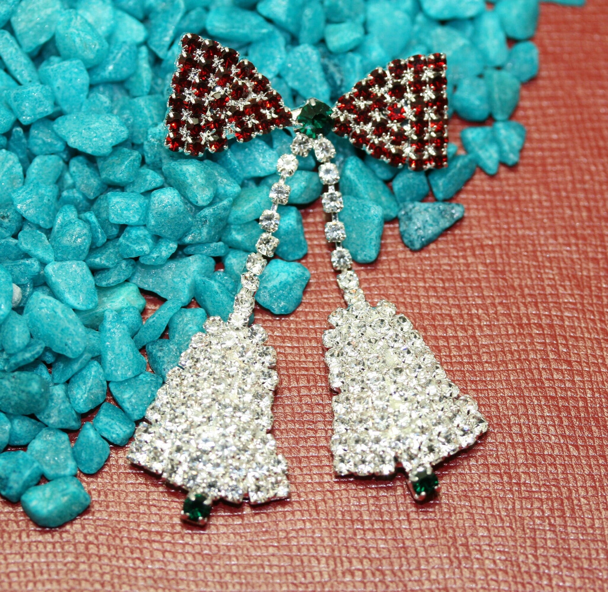 Eisenberg Ice Design Rhinestone Christmas Bells Brooch Pin (NO MARK), Crystal Xmas Holiday Jewelry Gift