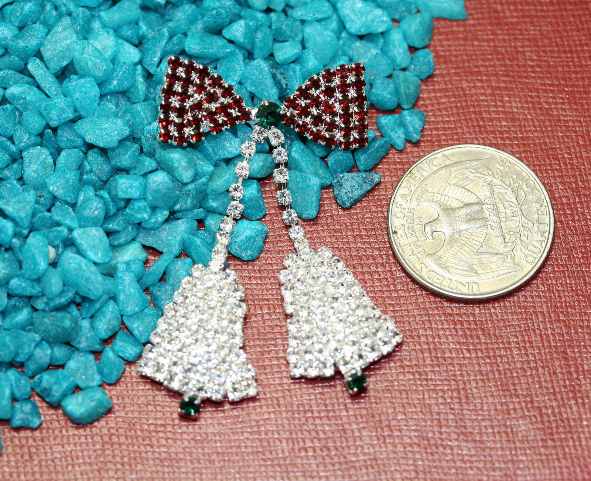 Eisenberg Ice Design Rhinestone Christmas Bells Brooch Pin (NO MARK), Crystal Xmas Holiday Jewelry Gift