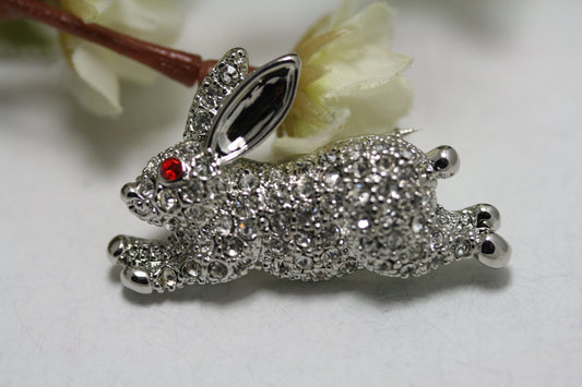 Easter Weiss Bunny Rabbit Rhinestone Brooch Pin, Crystal Easter Bunny, Rabbit Pin