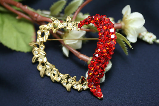 Crystal Rhinestone Love Heart Brooch Pin Jewelry Gift, Valentine's Day Red Hollow Heart Brooch, Valentine's day Jewelry