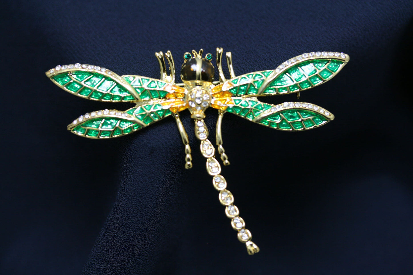 Green Crystal Dragonfly Brooch For Women Insect Rhinestone Brooches Pins
