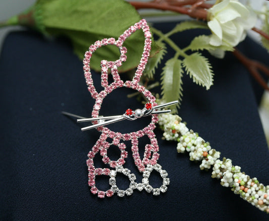 Pink Rhinestone Crystal Easter Rabbit Bunny Pin Brooch, Cute Bunny Pin, Easter Jewelry GIft