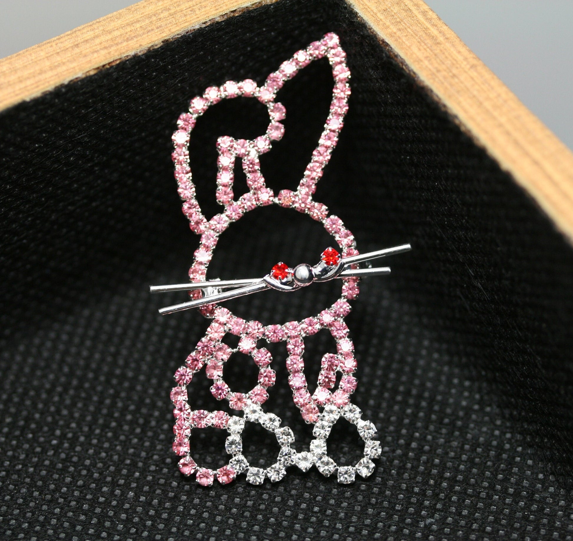 Pink Rhinestone Crystal Easter Rabbit Bunny Pin Brooch, Cute Bunny Pin, Easter Jewelry GIft