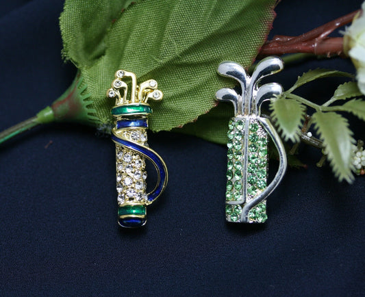 Rhinestone GOLF Pin Brooch BAG Clubs, Golf Bag Brooch Pin, Golf Jewelry Gift