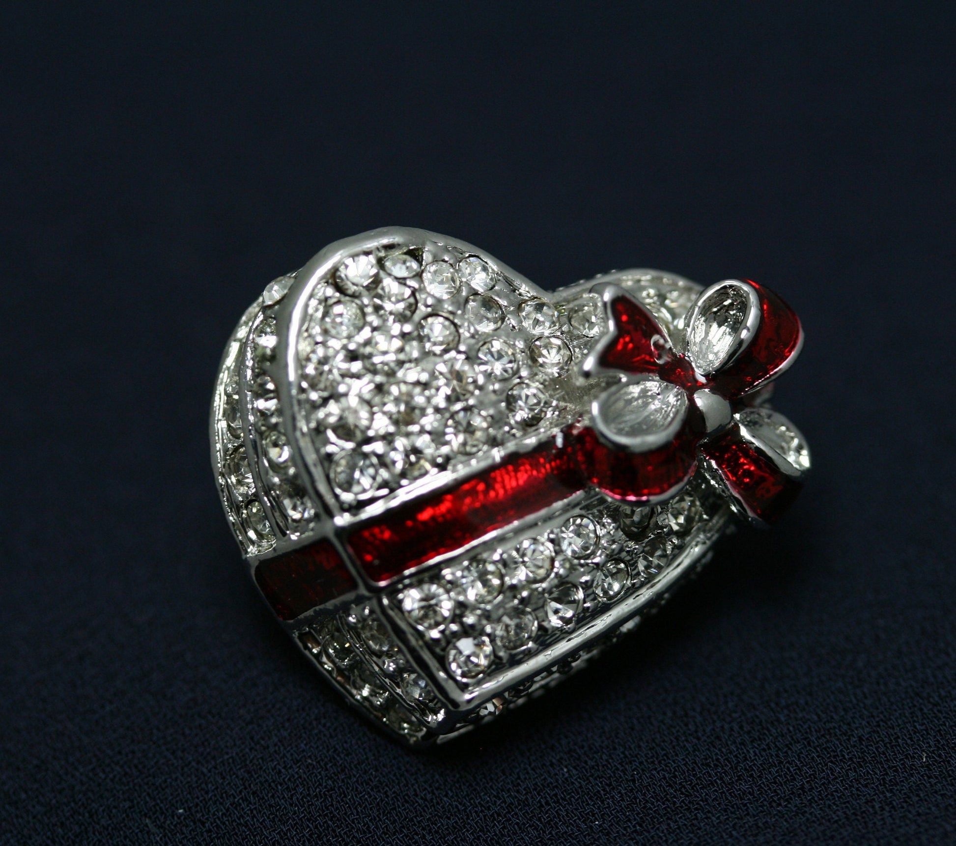 Vintage Valentine's Day Heart Candy Box Diamond Crystal Rhinestone Brooch Pin, Heart Brooch Jewelry GIft
