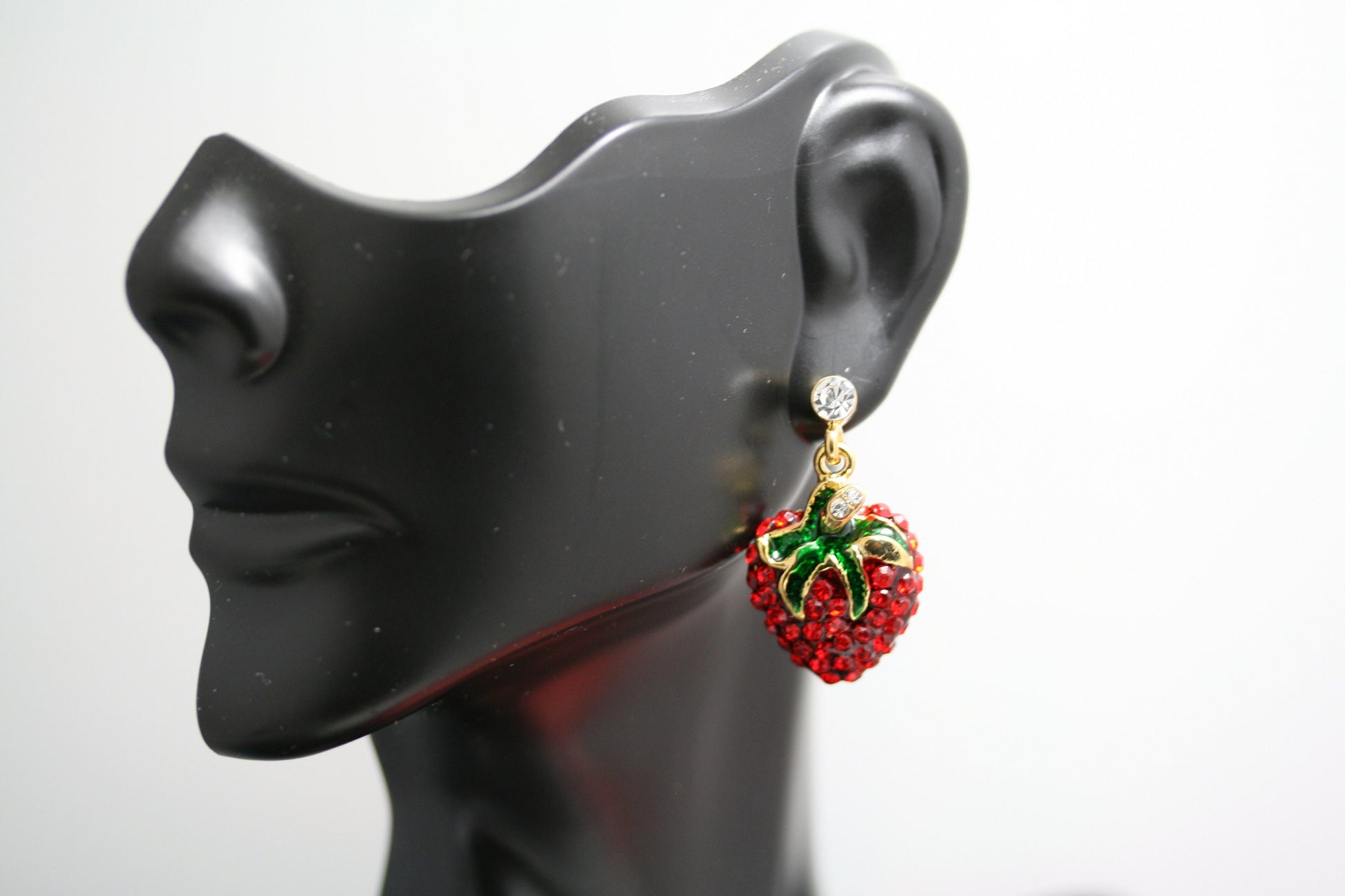 Rhinestone Strawberry Fruit Pin Brooch & Earrings Set, Red Ruby Crystal Strawberry Jewelry Set, Strawberry Festival Gift