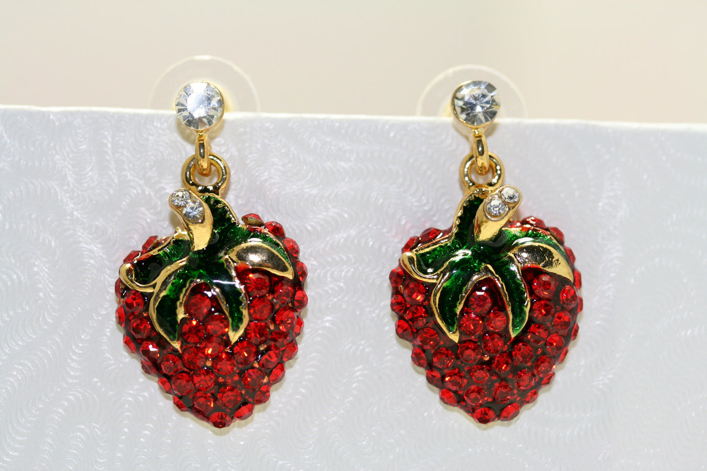 Rhinestone Strawberry Fruit Pin Brooch & Earrings Set, Red Ruby Crystal Strawberry Jewelry Set, Strawberry Festival Gift