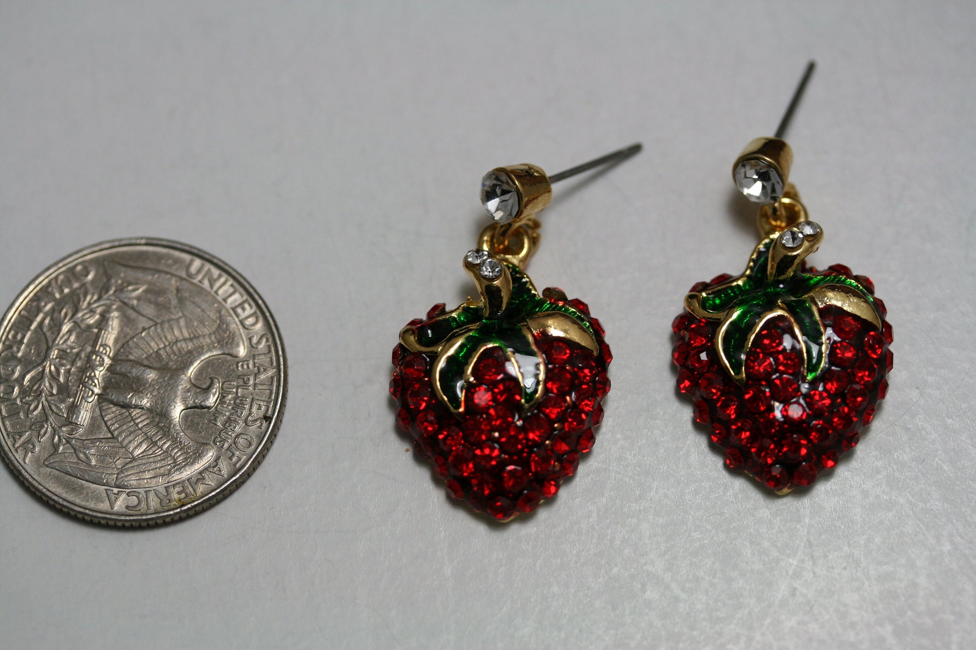 Rhinestone Strawberry Fruit Pin Brooch & Earrings Set, Red Ruby Crystal Strawberry Jewelry Set, Strawberry Festival Gift