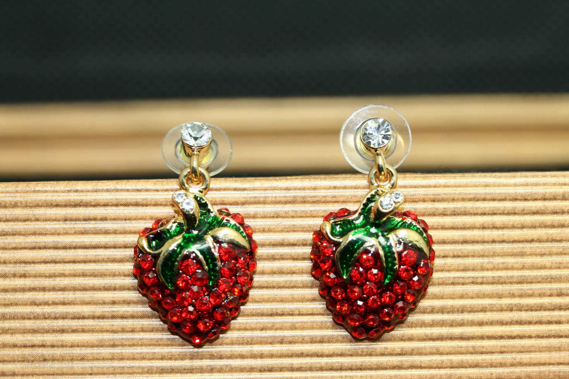 Rhinestone Strawberry Fruit Pin Brooch & Earrings Set, Red Ruby Crystal Strawberry Jewelry Set, Strawberry Festival Gift