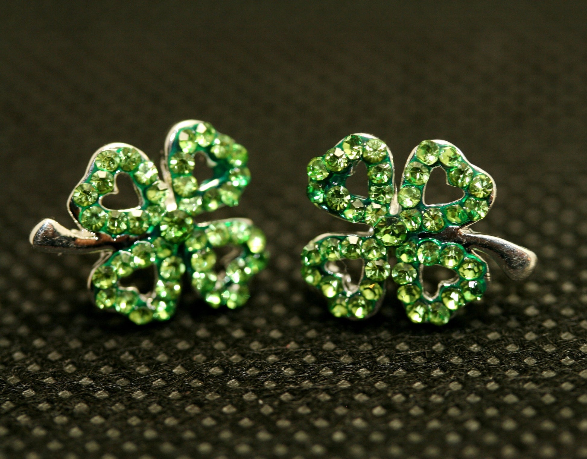 Emeralds Rhinestone Shamrock Outline Post Earrings, St Patrick's Day Earrings, Irish Four Leaf Clover Earrings Jewelry Gift