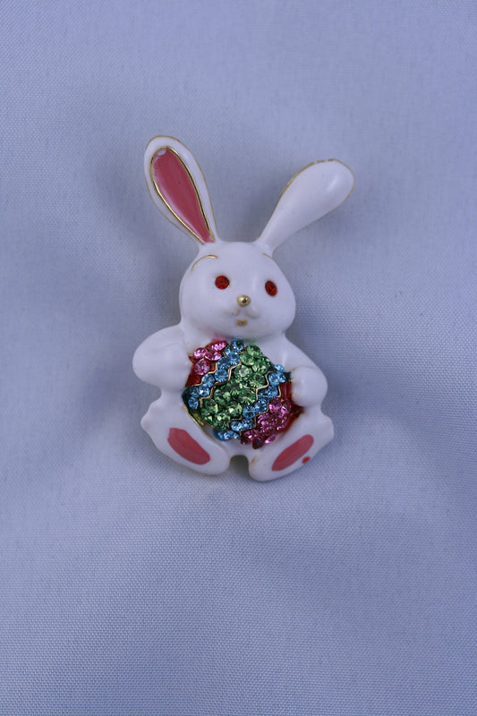 Rhinestone Crystal Enamel Spring Easter Bunny Rabbit Egg Brooch Pin, Easter Egg With Bunny Pin, Easter Brooch Jewelry
