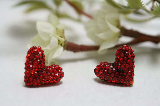 Gold Treasures Crystal Heart Stud Earrings, Rhinestone Red Heart Earrings, Valentine's Day Heart Earrings Jewelry Gift