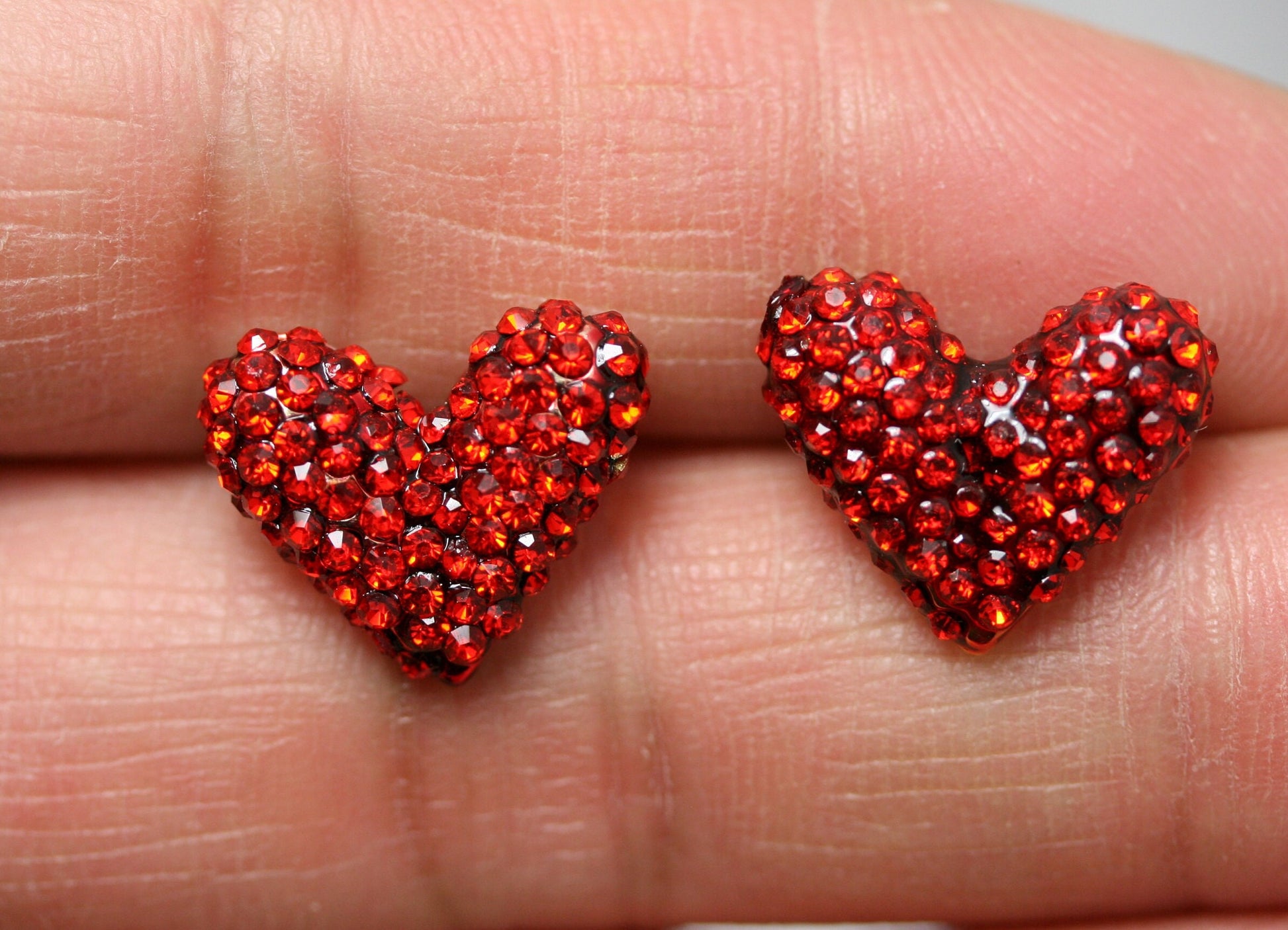 Gold Treasures Crystal Heart Stud Earrings, Rhinestone Red Heart Earrings, Valentine's Day Heart Earrings Jewelry Gift