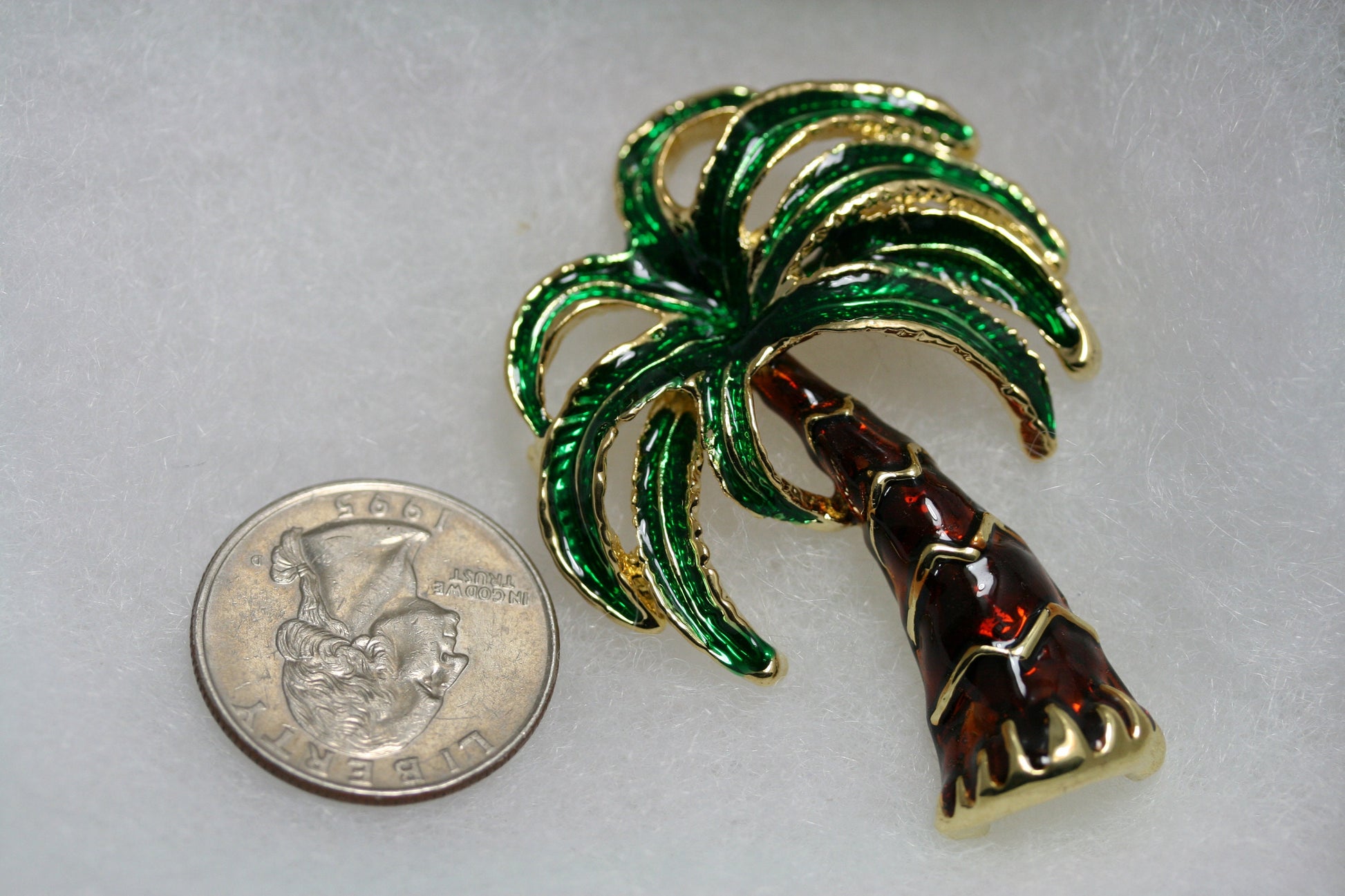 Enamel PALM TREE Pin Brooch Tropical Trees, Gold Tone Green and Brown Enamel Palm Tree Brooch, Costume Jewelry, Statement Tropical Tree Pin