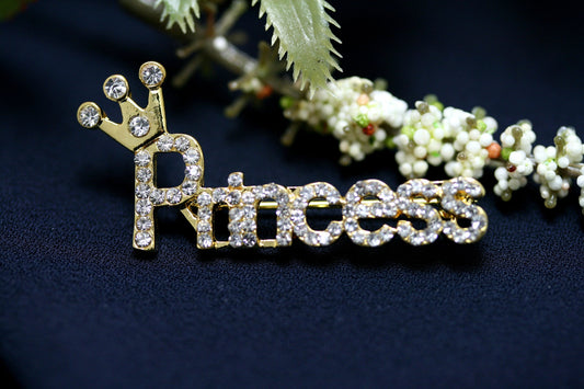 Crystal Rhinestone Word Pin/Brooch "Princess" -Crown, Tiara