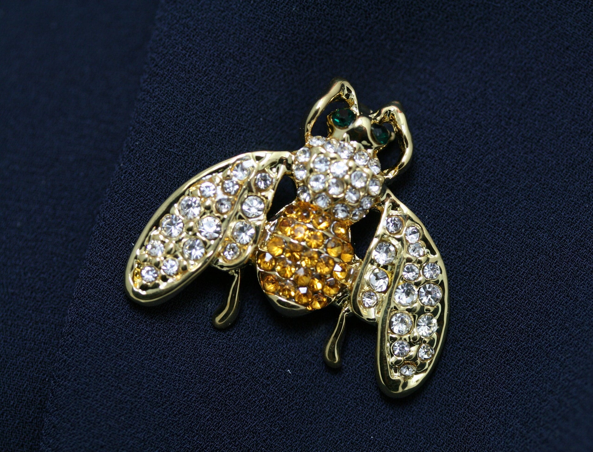 Topaz Color CZ Crystal Rhinestone Bee Insect Brooch Pin