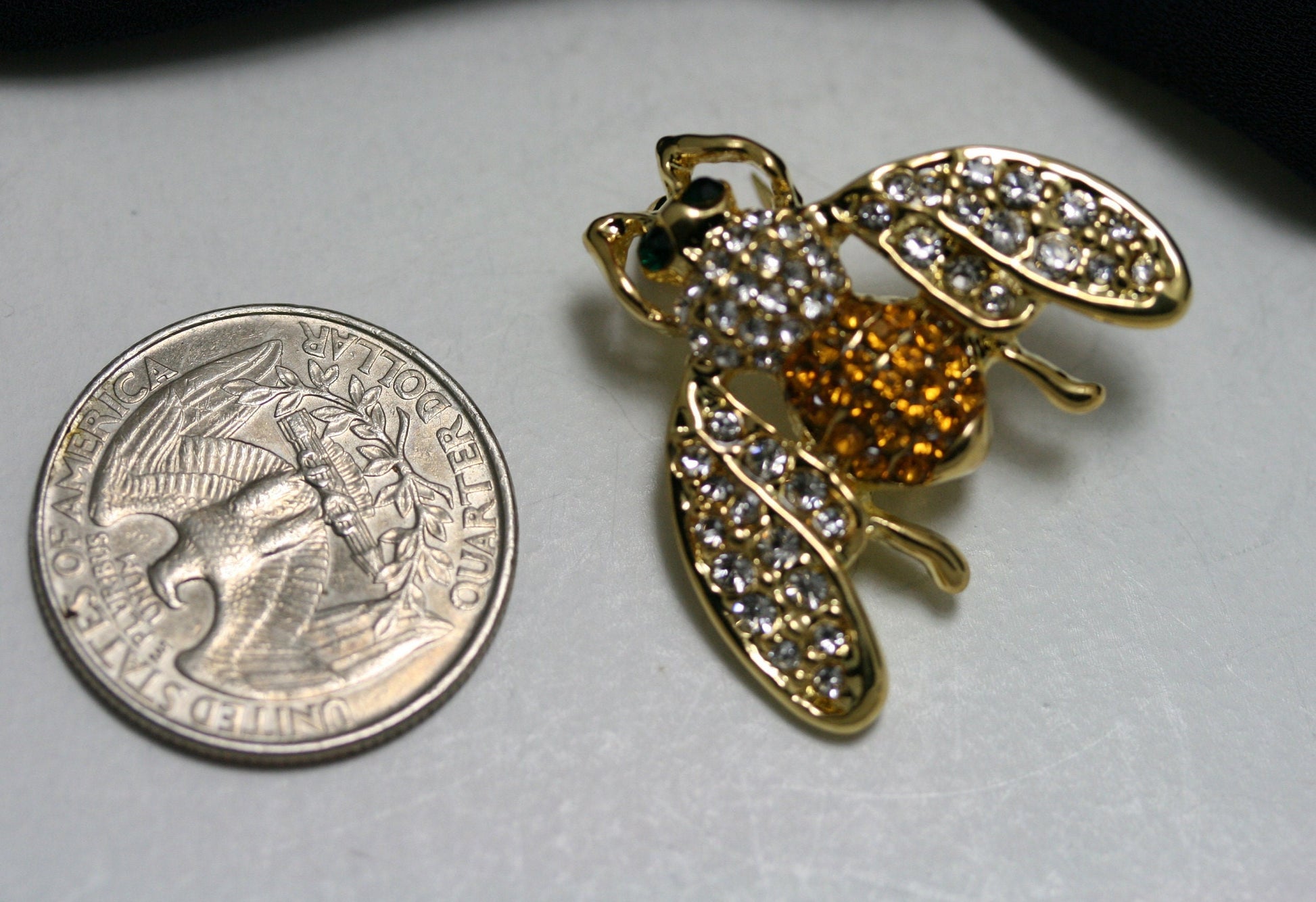 Topaz Color CZ Crystal Rhinestone Bee Insect Brooch Pin