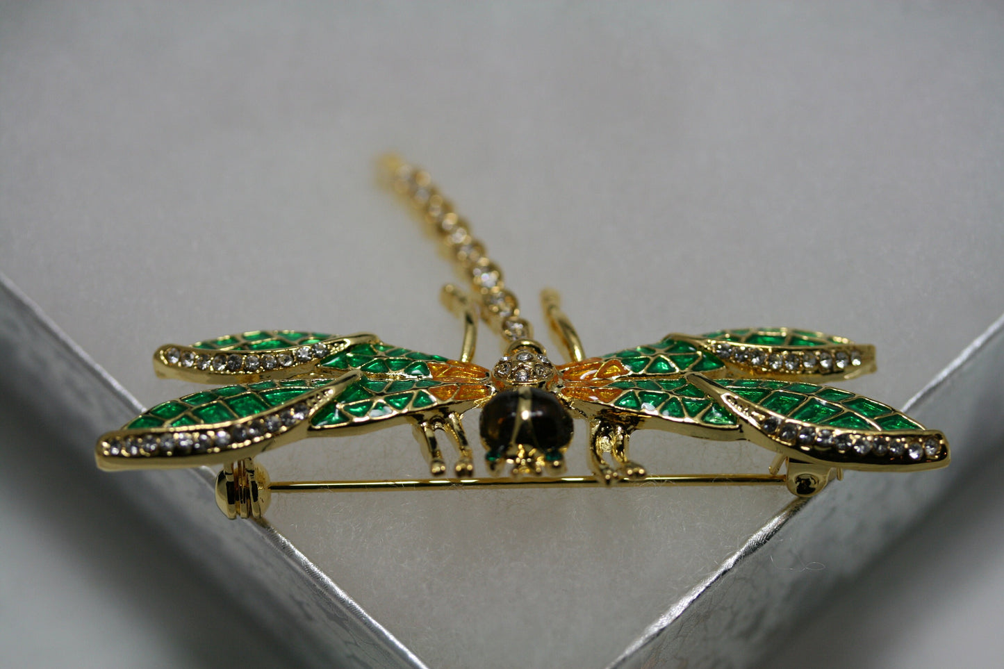Green Crystal Dragonfly Brooch For Women Insect Rhinestone Brooches Pins