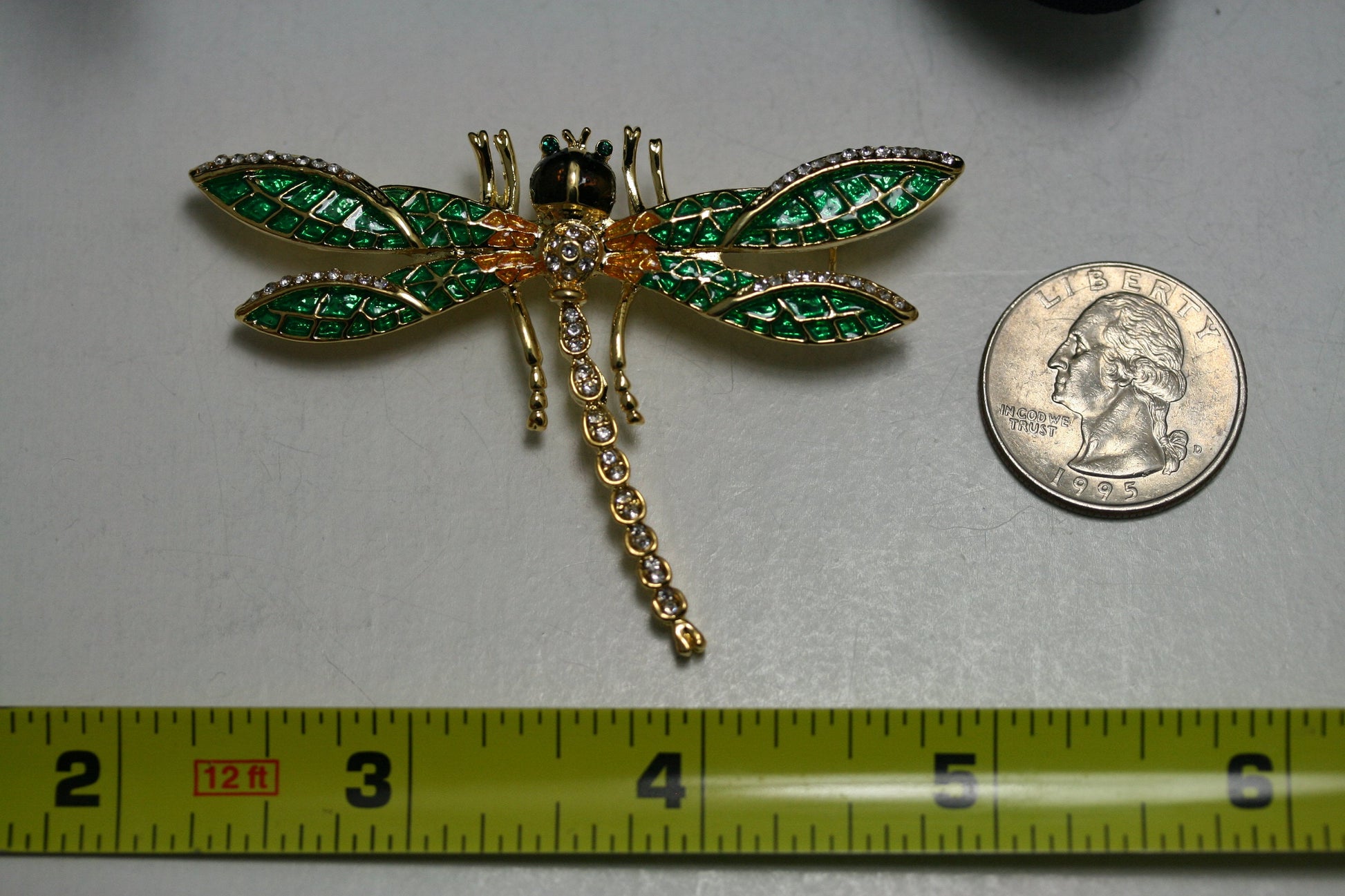 Green Crystal Dragonfly Brooch For Women Insect Rhinestone Brooches Pins