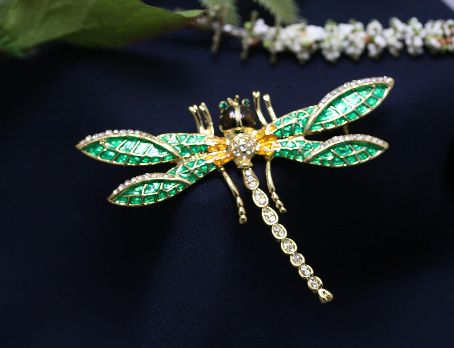 Green Crystal Dragonfly Brooch For Women Insect Rhinestone Brooches Pins