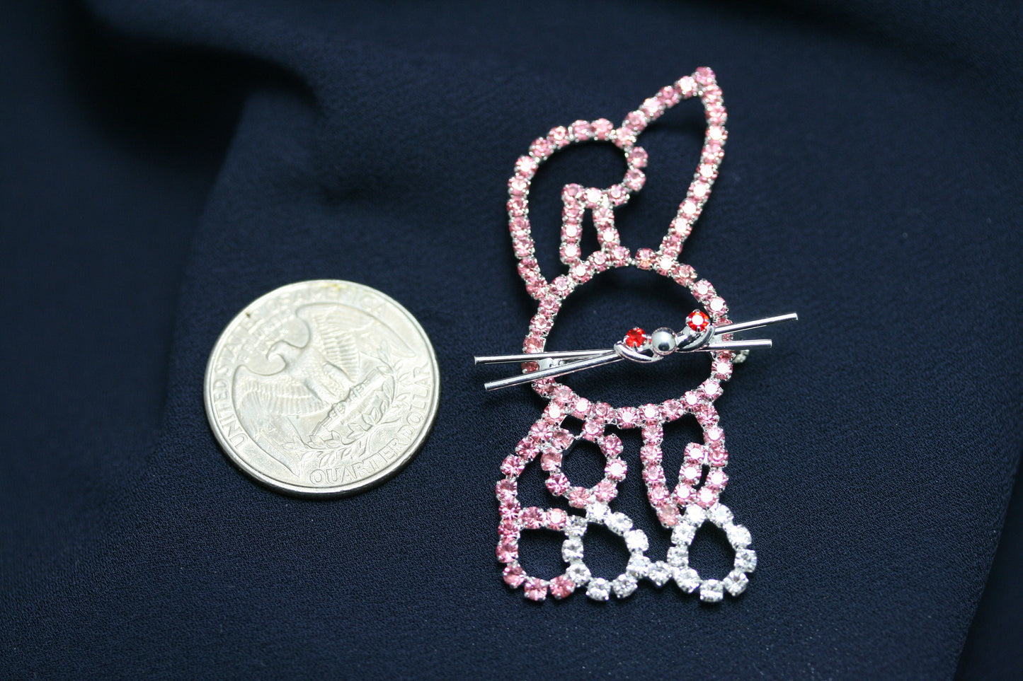 Pink Rhinestone Crystal Easter Rabbit Bunny Pin Brooch, Cute Bunny Pin, Easter Jewelry GIft