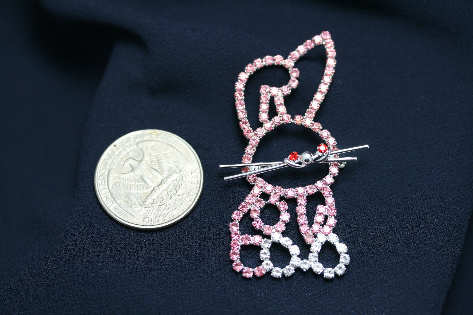 Pink Rhinestone Crystal Easter Rabbit Bunny Pin Brooch, Cute Bunny Pin, Easter Jewelry GIft