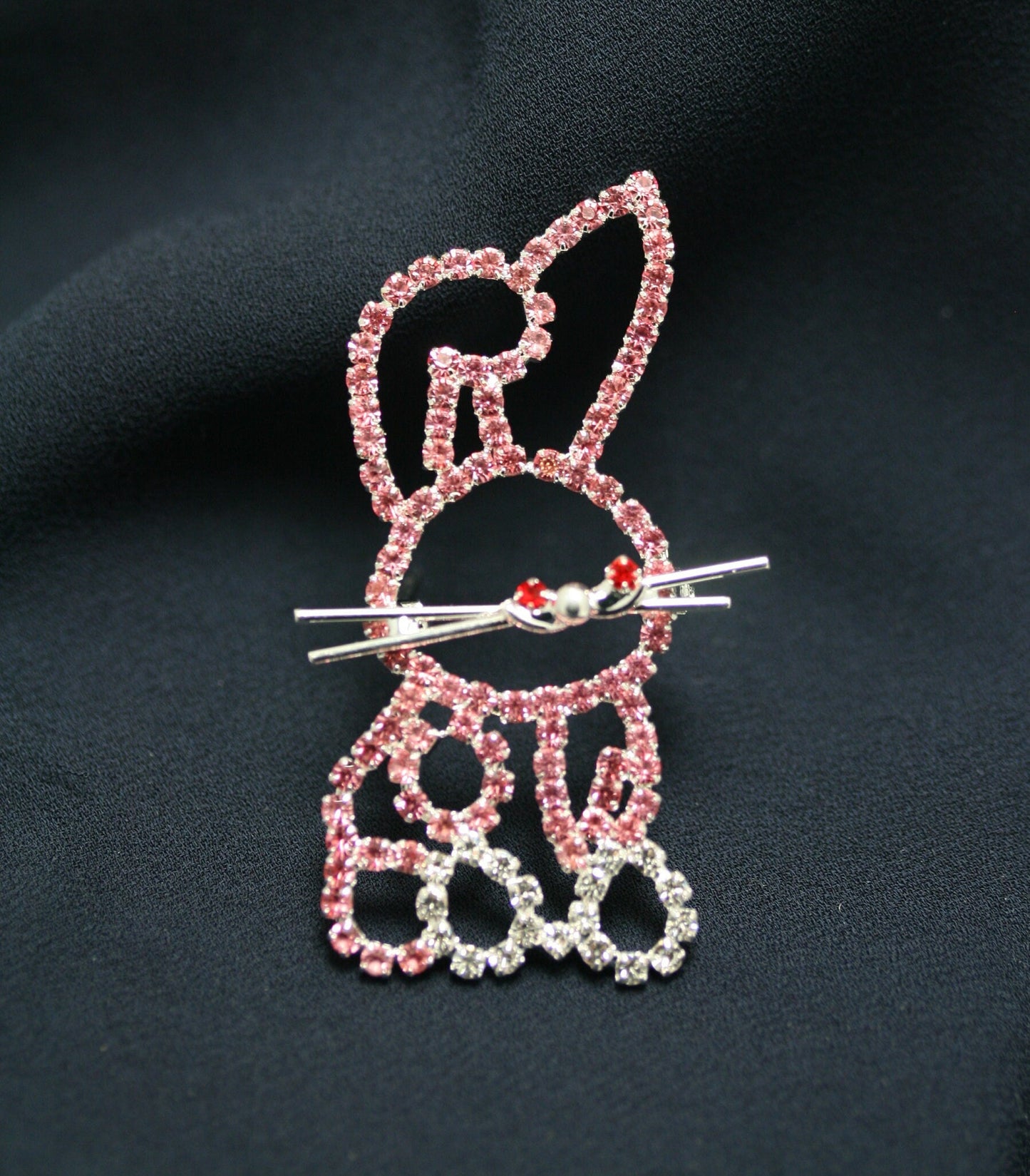Pink Rhinestone Crystal Easter Rabbit Bunny Pin Brooch, Cute Bunny Pin, Easter Jewelry GIft