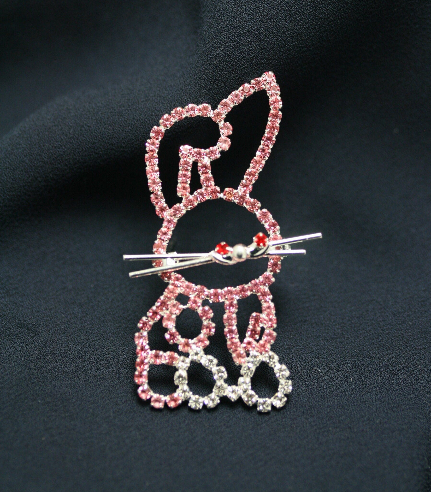 Pink Rhinestone Crystal Easter Rabbit Bunny Pin Brooch, Cute Bunny Pin, Easter Jewelry GIft