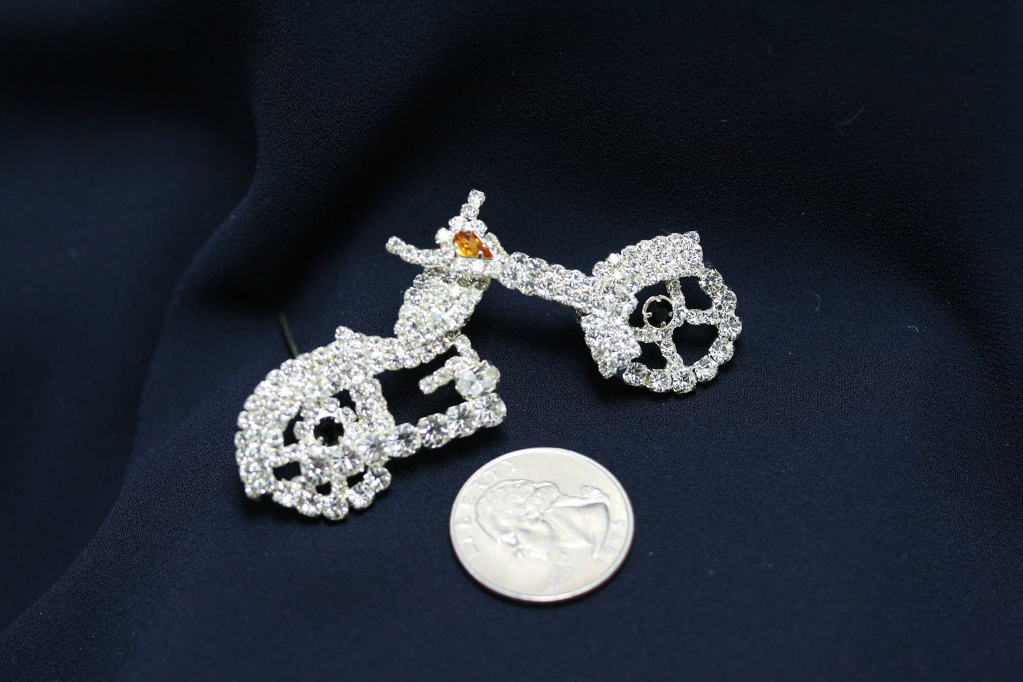 Silver Tone Rhinestone Motorcycle Bike Brooch Pin, Crystal Motorcycle Jewelry Gift, Christmas & Holiday Gift